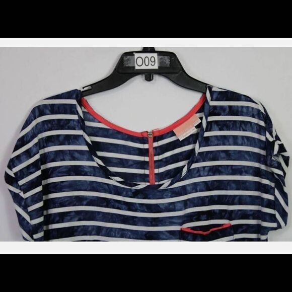 BOAT HOUSE BEACHWEAR SIZE M BLUE WHITE STRIPE COVER UP WOMENS POCKET FRONT - Picture 2 of 7